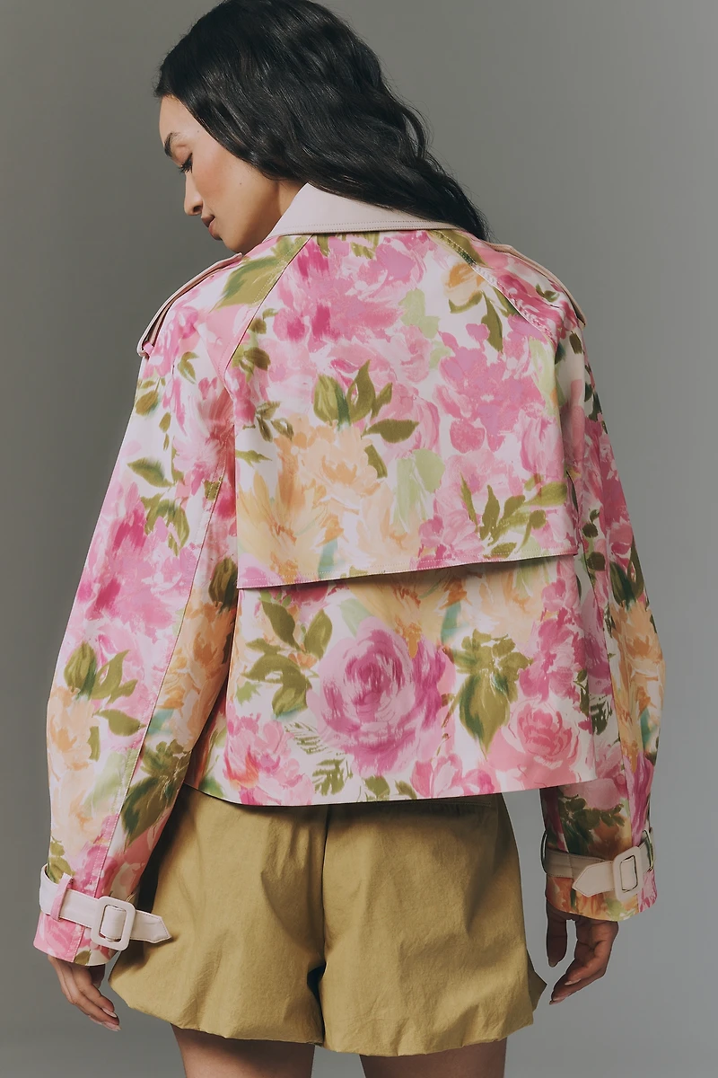 Maeve Retro Floral Cropped Trench Coat