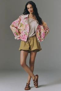 Maeve Retro Floral Cropped Trench Coat