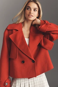 By Anthropologie Wool Blend Crop Trench Coat