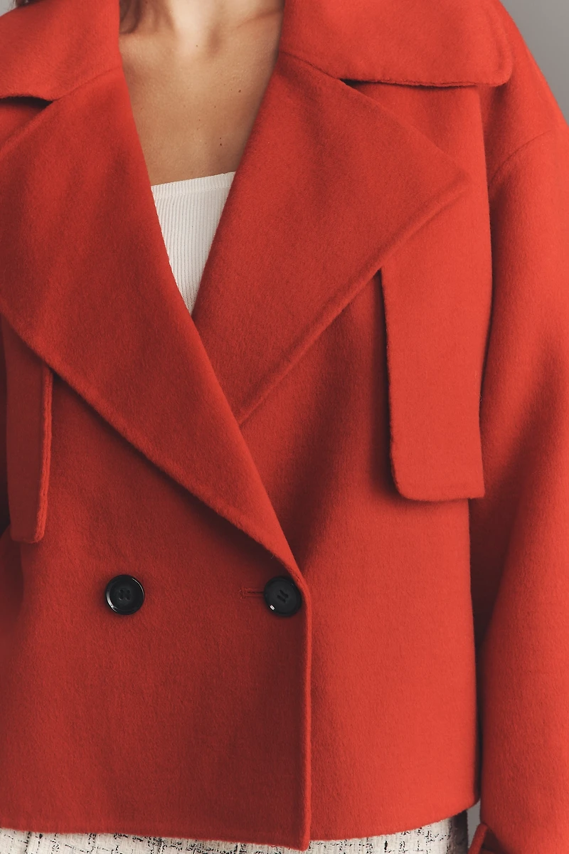 By Anthropologie Wool Blend Crop Trench Coat