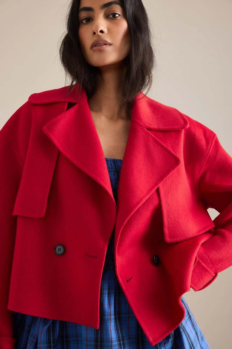 By Anthropologie Wool Blend Crop Trench Coat