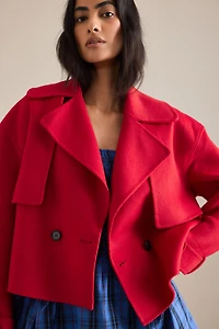 By Anthropologie Wool Blend Crop Trench Coat