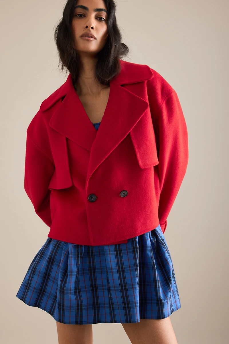 By Anthropologie Wool Blend Crop Trench Coat