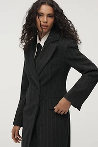 By Anthropologie Pinstripe Hourglass Wool-Blend Coat