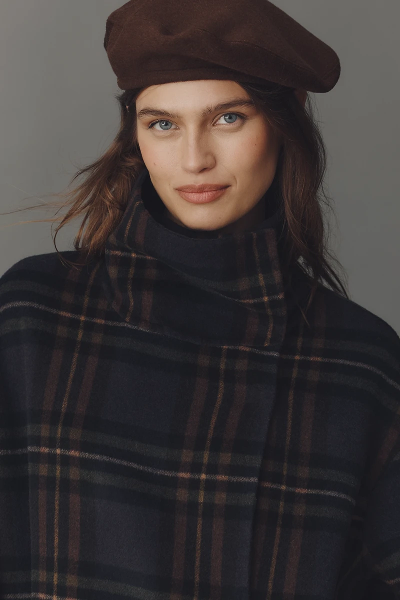 By Anthropologie Wool Blend Check Funnel-Neck Coat