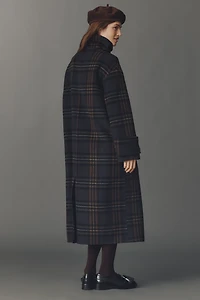 By Anthropologie Wool Blend Check Funnel-Neck Coat