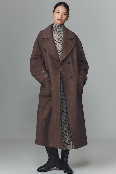 By Anthropologie Wool-Blend Herringbone Maxi Coat