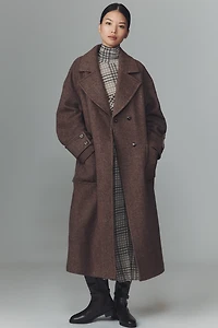 By Anthropologie Wool-Blend Herringbone Maxi Coat
