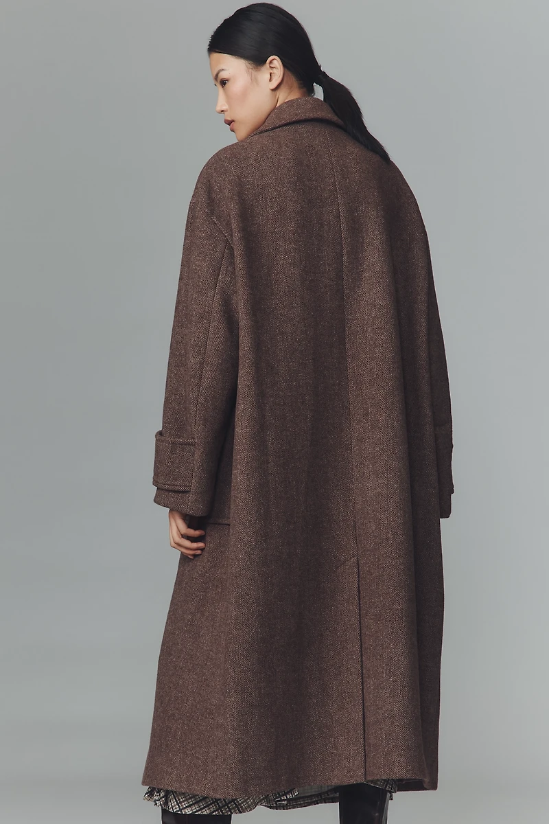 By Anthropologie Wool-Blend Herringbone Maxi Coat