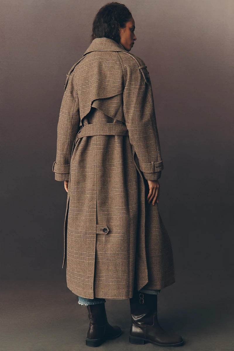 By Anthropologie Heritage Wool Blend Plaid Trench Coat