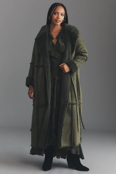 Eloquii Plus Faux-Fur Sherpa Fleece Long Coat