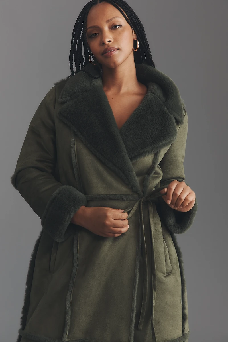 Eloquii Plus Faux-Fur Sherpa Fleece Long Coat