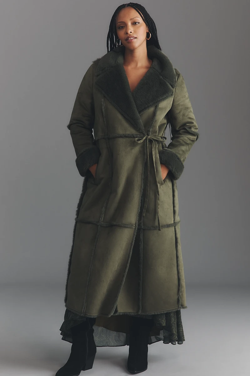 Eloquii Plus Faux-Fur Sherpa Fleece Long Coat