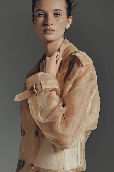 Maeve Crop Sheer Organza Trench Coat