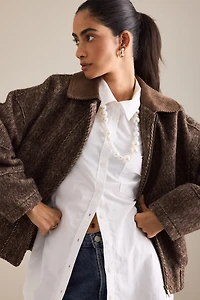 By Anthropologie Herringbone Bomber Jacket