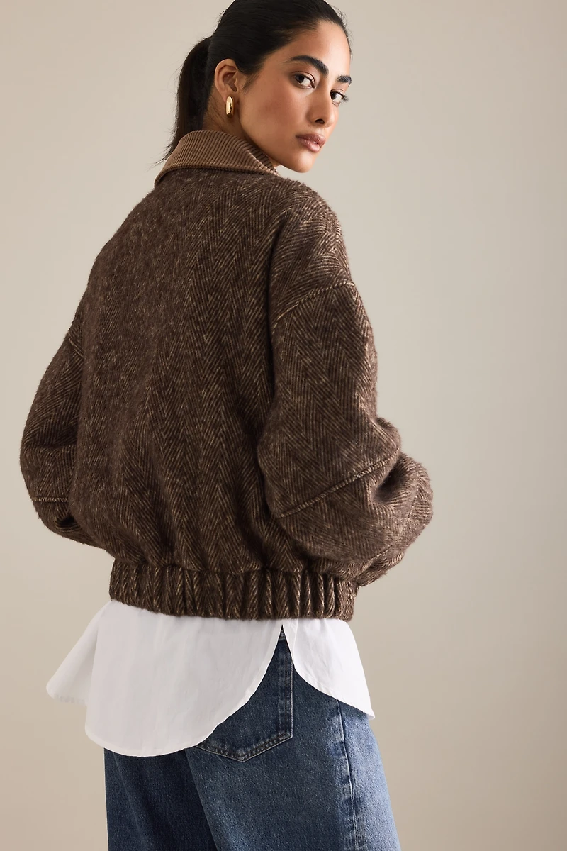 By Anthropologie Herringbone Bomber Jacket