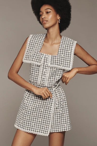 Anna Sui Square-Neck Embroidered Romper