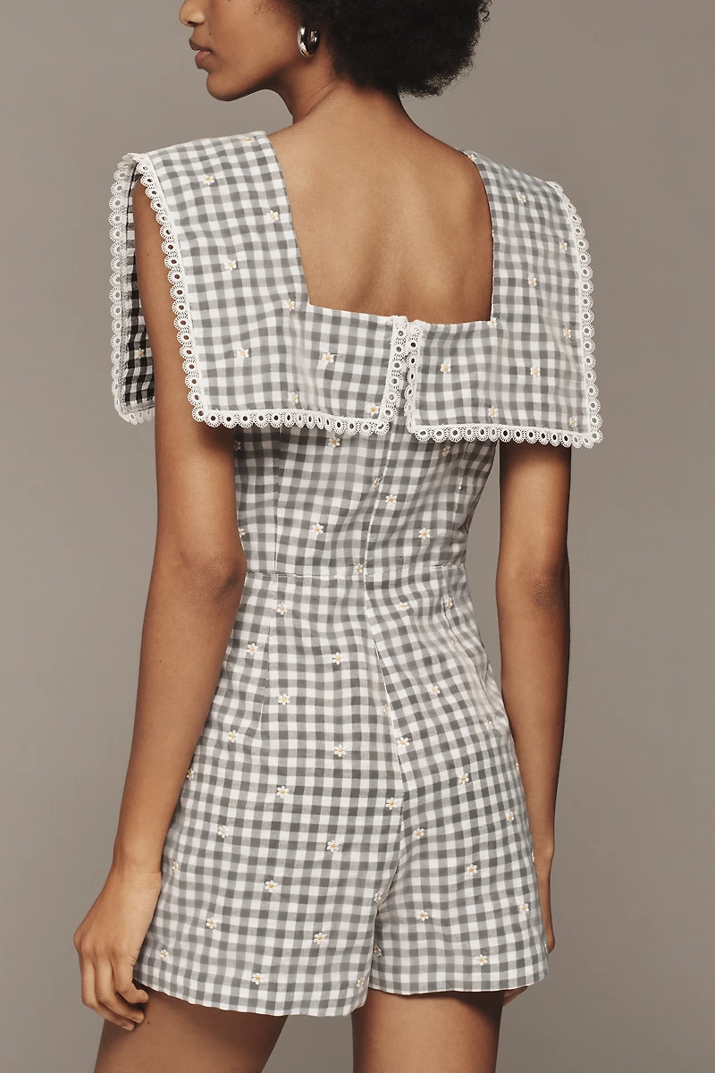 Anna Sui Square-Neck Embroidered Romper