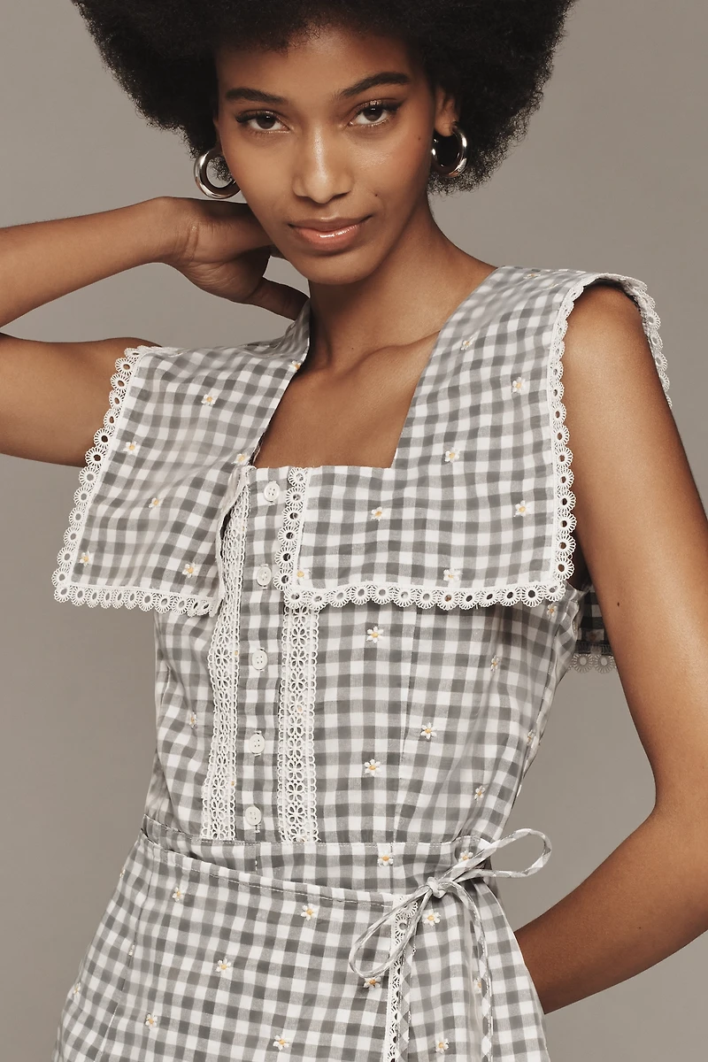 Anna Sui Square-Neck Embroidered Romper