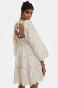 By Anthropologie Balloon-Sleeve Lace Scallop-Hem Romper