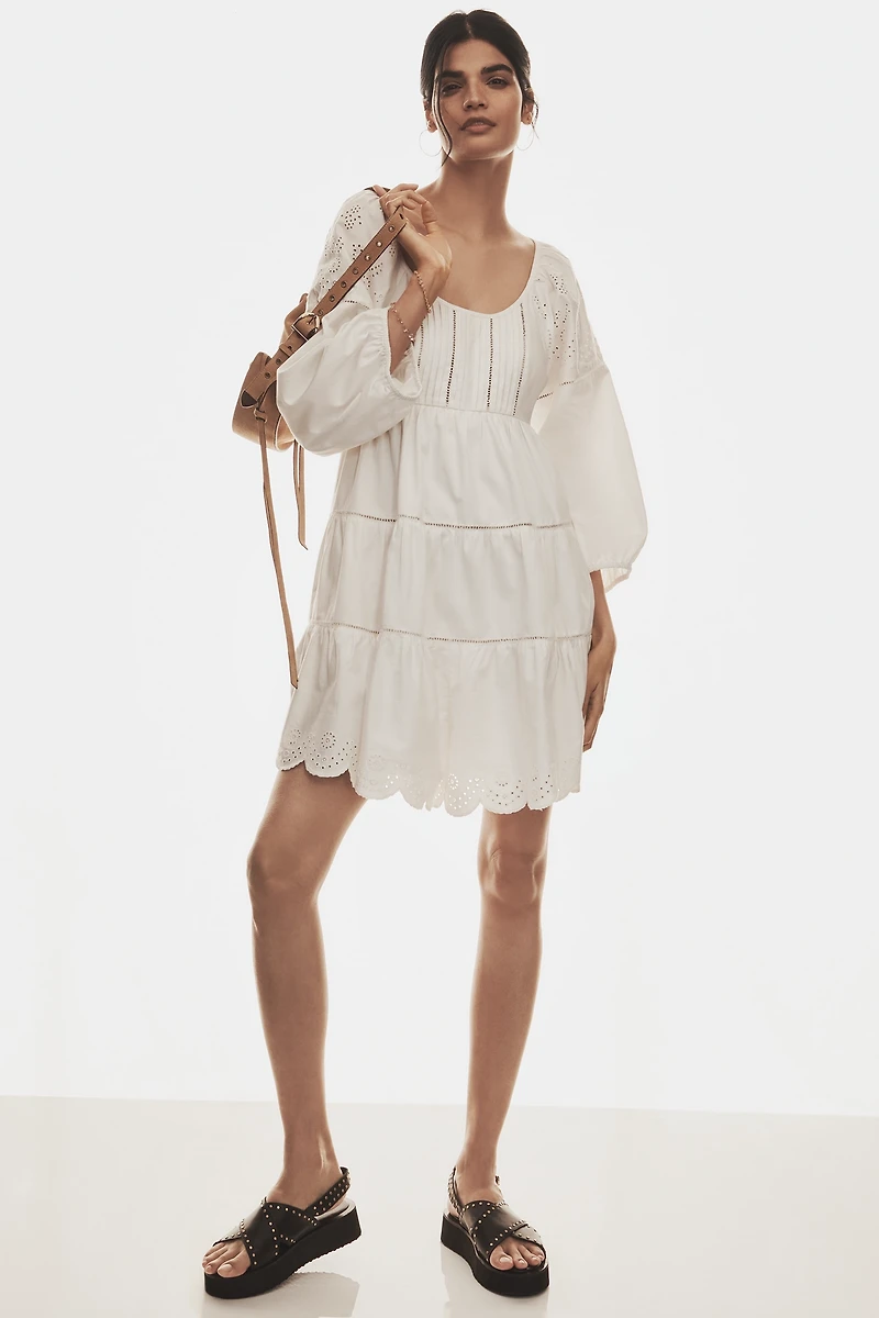 By Anthropologie Balloon-Sleeve Lace Scallop-Hem Romper