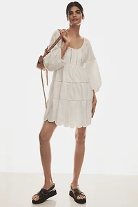By Anthropologie Balloon-Sleeve Lace Scallop-Hem Romper