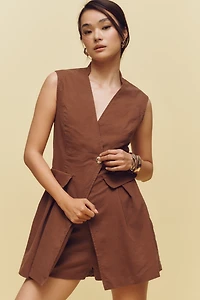 By Anthropologie Linen Blend Sleeveless Vest Romper
