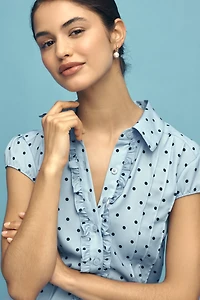 Maeve Cap-Sleeve Button-Front Romper