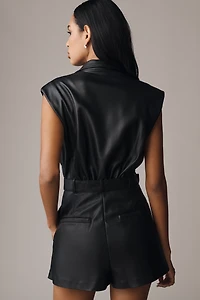 By Anthropologie Faux-Leather Sleeveless Blazer Romper