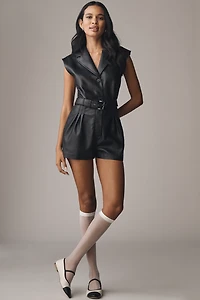 By Anthropologie Faux-Leather Sleeveless Blazer Romper