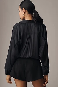 Maeve Long-Sleeve Satin Twofer Romper