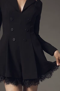 By Anthropologie Long-Sleeve Tuxedo Lace-Hem Romper