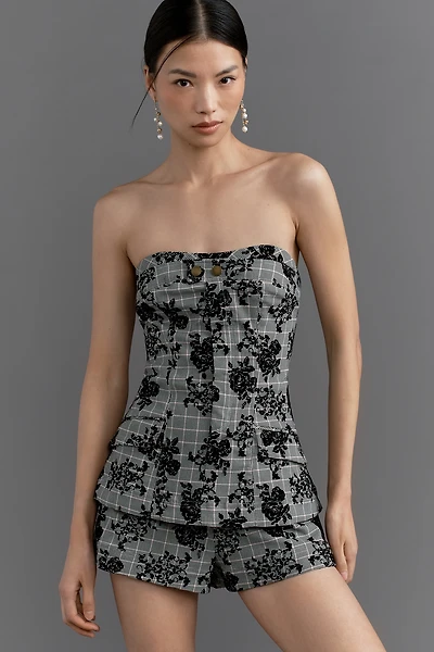 Maeve Strapless Plaid Floral Romper