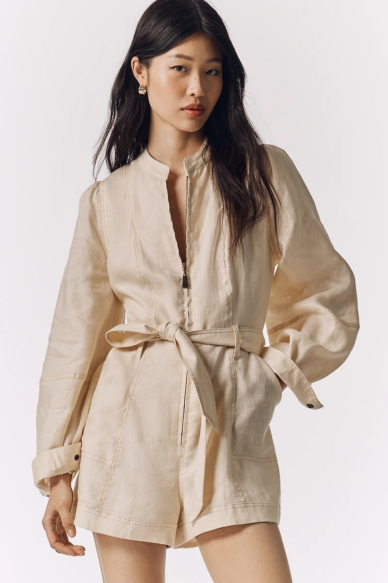 KIVARI Linen Belted Romper
