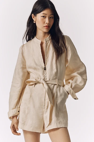 KIVARI Linen Belted Romper