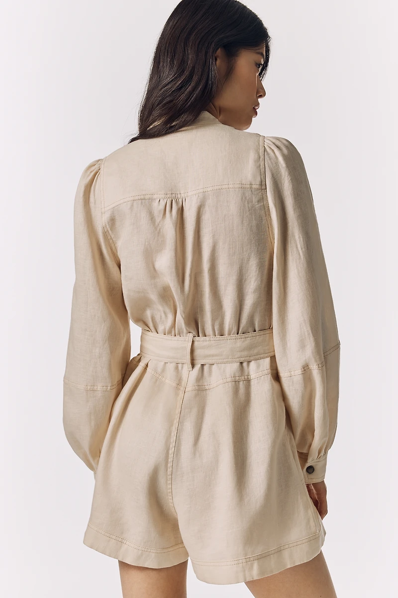 KIVARI Linen Belted Romper