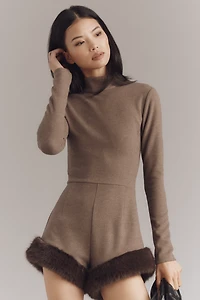 Delfi Collective Teddy Long-Sleeve Faux-Fur Romper