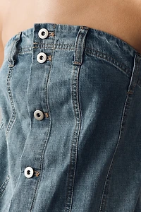 Pilcro Strapless Button-Front Denim Romper