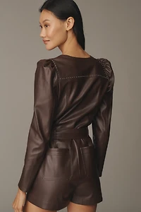 Saylor Long-Sleeve Studded Faux-Leather Romper