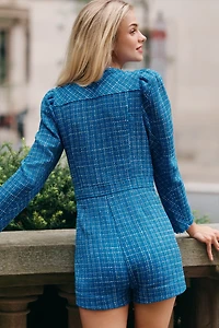 Saylor Long-Sleeve Tweed Romper