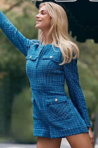 Saylor Long-Sleeve Tweed Romper