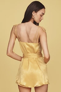 Endless Rose Silky Tie-Waist Square-Neck Romper