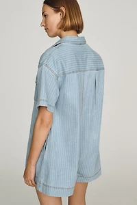 Maeve Cotton Denim Buttondown Romper