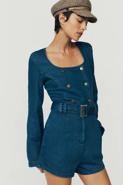 By Anthropologie 100% Cotton Tailored Denim Romper