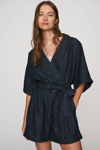 Pilcro 100% Cotton Wrap-Tie Denim Romper