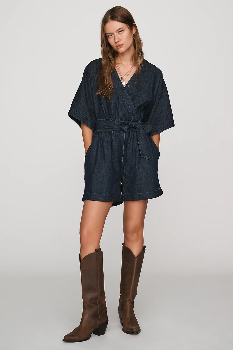 Pilcro 100% Cotton Wrap-Tie Denim Romper