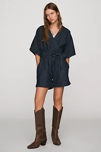 Pilcro 100% Cotton Wrap-Tie Denim Romper