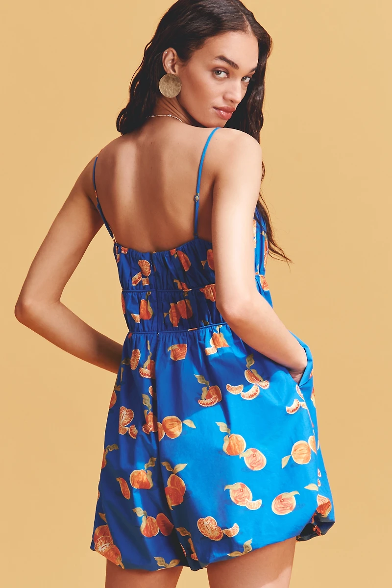 Farm Rio x Anthropologie Orange Printed Smocked Sleeveless Romper