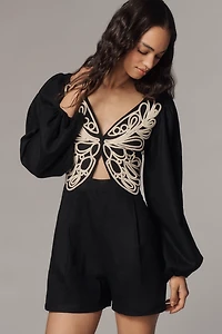 Farm Rio x Anthropologie Embroidered Long-Sleeve Romper