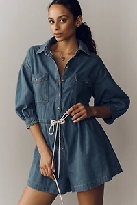 Pilcro Cotton Washed Denim Drawstring Romper